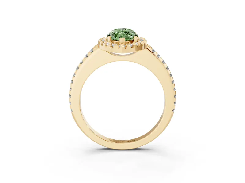 Marquise Pave Halo Engagement Ring Setting for a Fancy Green Lab-Grown Diamond | Pave Band | Yellow Gold