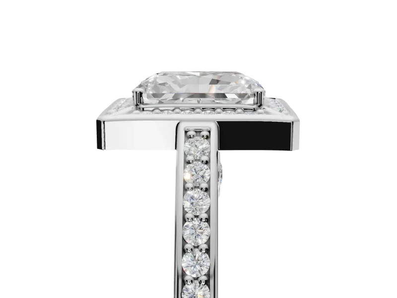 Radiant Cut Sectioned Halo Engagement Ring Setting | Pavé Gallery and Band | Platinum