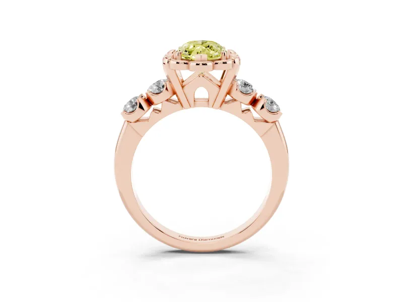Marquise Floral Engagement Ring Setting for a Fancy Yellow Lab-Grown Diamond | Petal Frame and Side Stones | Rose Gold