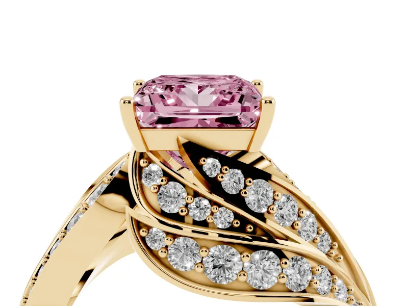 Princess Cut Bypass Pavé Engagement Ring Setting for a Fancy Pink Lab-Grown Diamond | Graduated Pavé | Yellow Gold