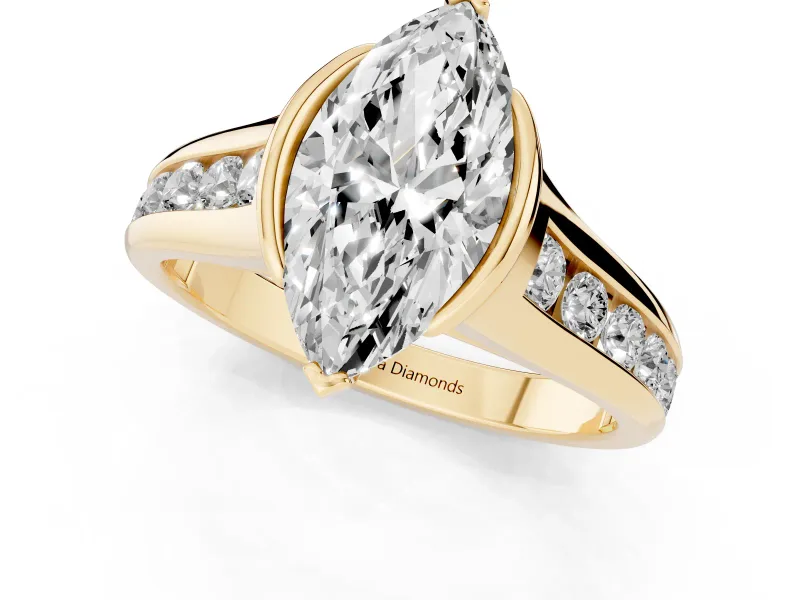 Marquise Half Bezel Solitaire Engagement Ring Setting | Graduated Channel Band | Yellow Gold