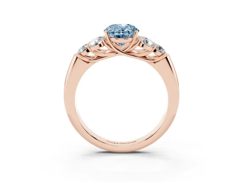 Oval Side Stone Engagement Ring Setting for a Fancy Blue Lab-Grown Diamond | Rose Gold