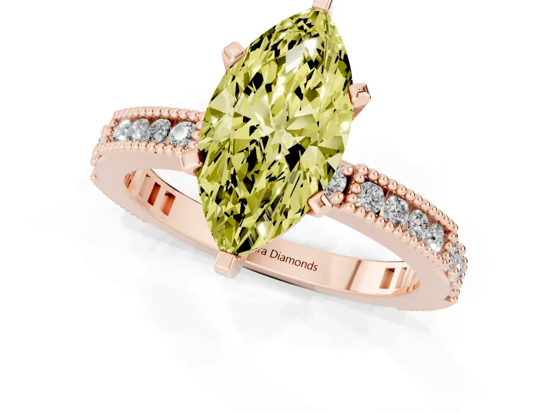Marquise Vintage Pavé Engagement Ring Setting for a Fancy Yellow Lab-Grown Diamond | Rose Gold