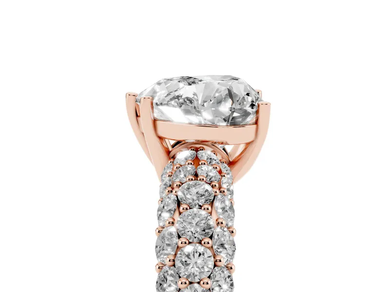 Heart-Shaped Multi Row Pave Solitaire Engagement Ring Setting | Domed Shoulders | Rose Gold