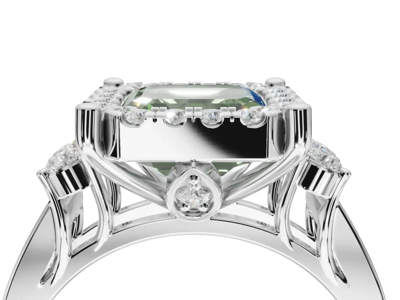 Asscher Cut Halo Engagement Ring Setting for a Fancy Green Lab-Grown Diamond | Graduated Channel Band | Platinum