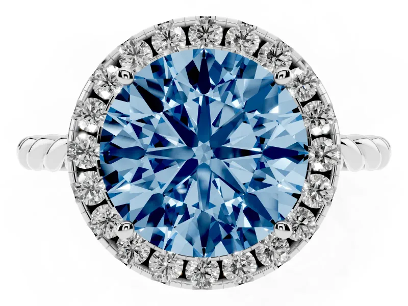 Round Rope Halo Engagement Ring Setting for a Fancy Blue Lab-Grown Diamond | White Gold