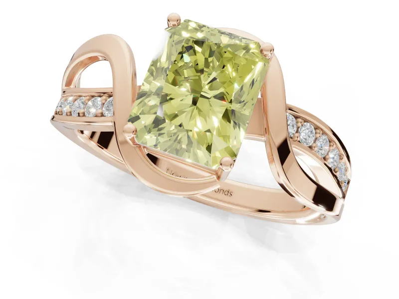 Radiant Cut Bypass Solitaire Engagement Ring Setting for a Fancy Yellow Lab-Grown Diamond | Pavé Strands | Rose Gold