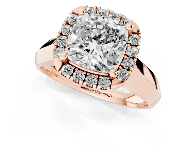 Cushion Cut Halo Engagement Ring Setting | Square Profile Band | Rose Gold