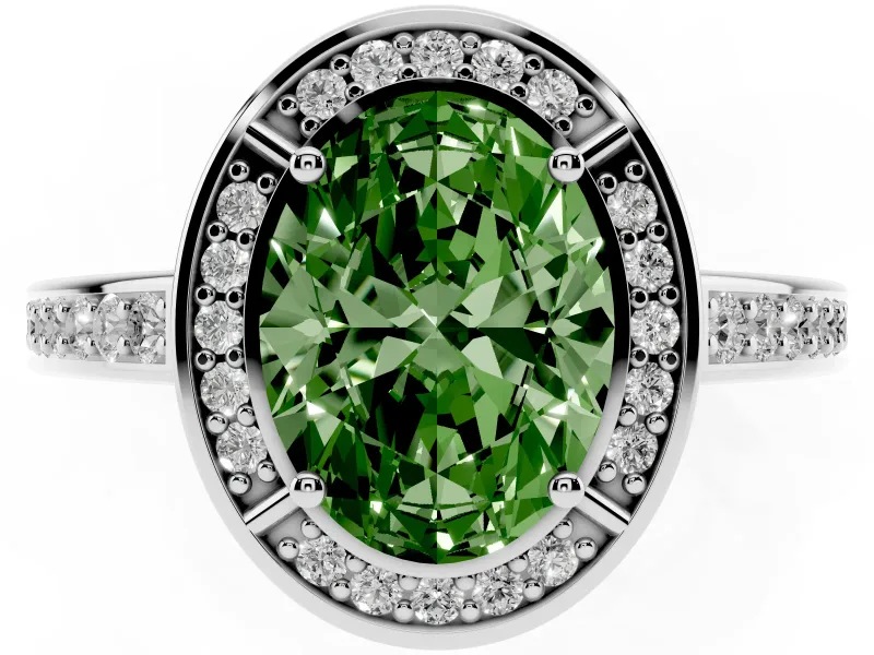 Oval Sectioned Halo Engagement Ring Setting for a Fancy Green Lab-Grown Diamond | White Gold