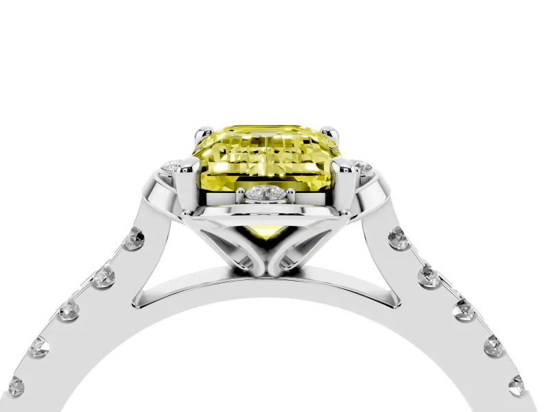 Emerald Cut Floral Petal Engagement Ring Setting for a Fancy Yellow Lab-Grown Diamond | Petal Accents | Platinum