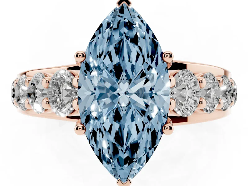 Marquise Graduated Engagement Ring Setting for a Fancy Blue Lab-Grown Diamond | Rose Gold