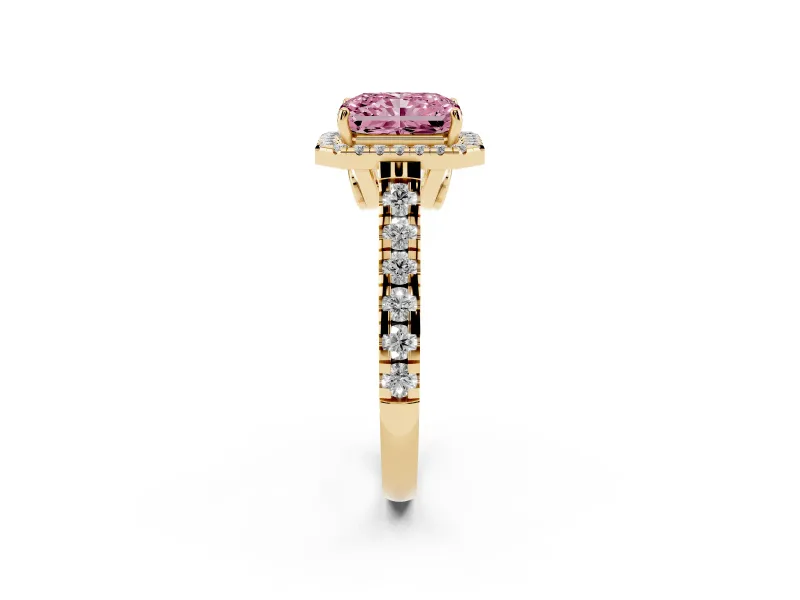Radiant Cut Accented Halo Engagement Ring Setting for a Fancy Pink Lab-Grown Diamond | Yellow Gold