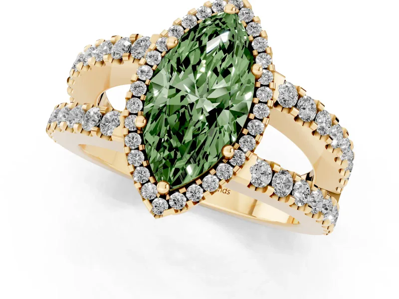 Marquise Halo Split Shank Engagement Ring Setting for a Fancy Green Lab-Grown Diamond | Yellow Gold