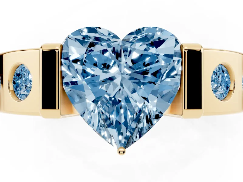 Heart-Shaped Tension Style Engagement Ring Setting for a Fancy Blue Lab-Grown Diamond | Yellow Gold