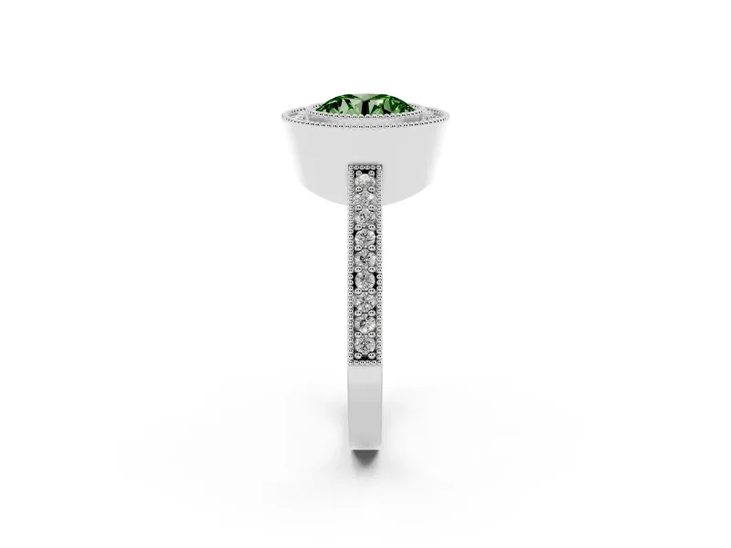 Fancy Green Round Cut Diamond Halo Engagement Ring Set in Platinum with Pavé Band and Round Halo Stones