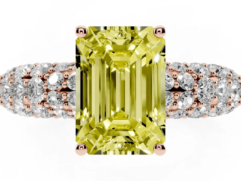 Emerald Cut Multi Row Pave Engagement Ring Setting for a Fancy Yellow Lab-Grown Diamond | Rose Gold