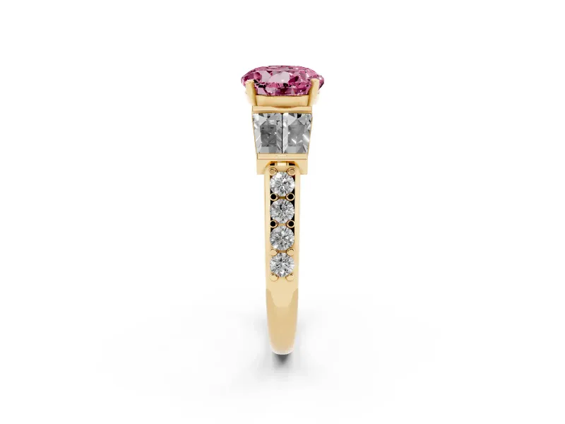 Round Channel Set Baguette Engagement Ring Setting for a Fancy Pink Lab-Grown Diamond | Yellow Gold