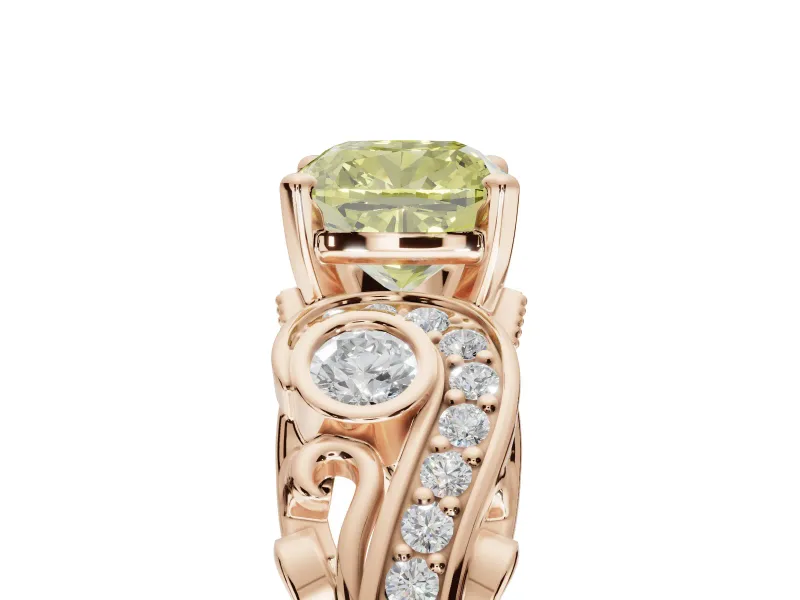 Cushion Cut Swirl Engagement Ring Setting for a Fancy Yellow Lab-Grown Diamond | Rose Gold