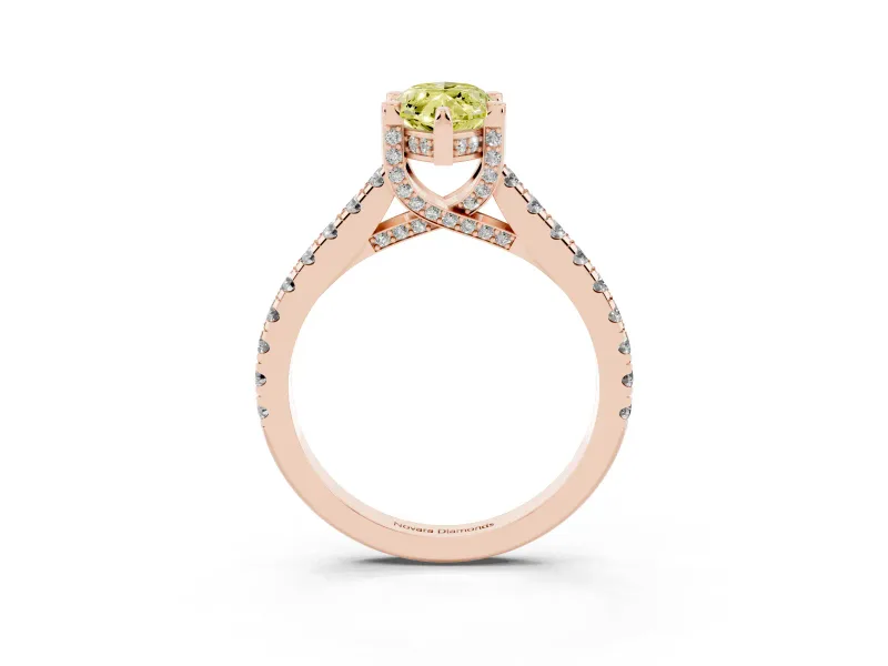 Marquise Hidden Halo Pave Engagement Ring Setting for a Fancy Yellow Lab-Grown Diamond | Claw Prongs | Rose Gold
