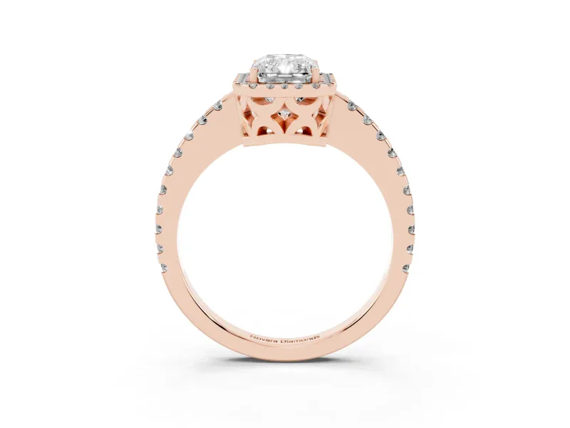 Radiant Cut Halo Engagement Ring Setting | Half Pave Band | Rose Gold