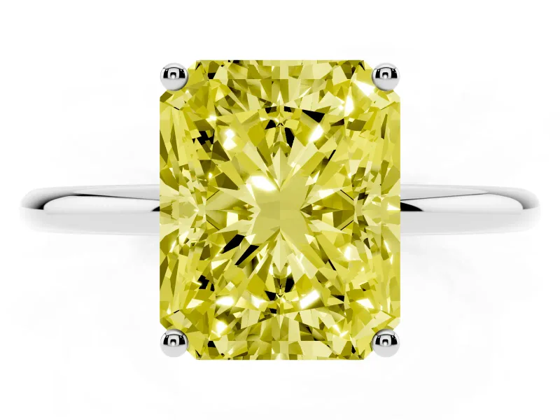Radiant Cut Thin Solitaire Engagement Ring Setting for a Fancy Yellow Lab-Grown Diamond | Straight Plain Band | Platinum