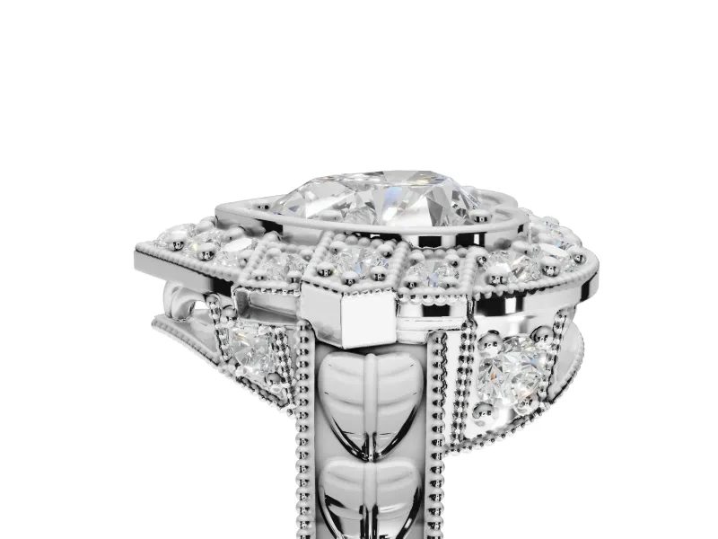 Heart-Shaped Vintage Halo Engagement Ring Setting | Art Deco Side Panels | White Gold