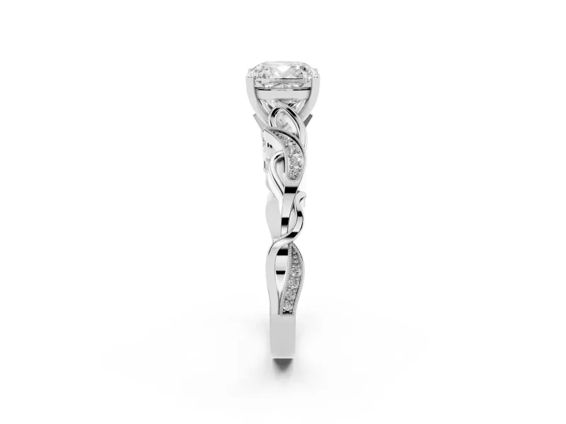 Cushion Cut Vintage Vine Solitaire Engagement Ring Setting | Milgrain Leaves | Platinum