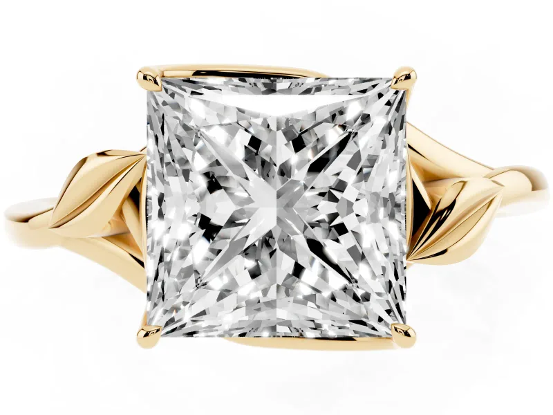 Princess Cut Leaf Bypass Solitaire Engagement Ring Setting | Polished Band | Yellow Gold