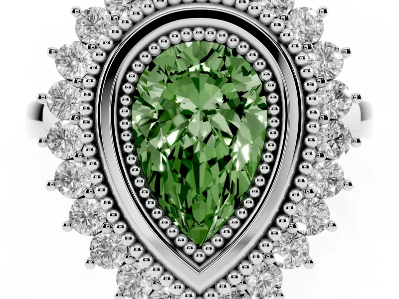Pear-Shaped Bezel Halo Engagement Ring Setting for a Fancy Green Lab-Grown Diamond | Sterling Silver