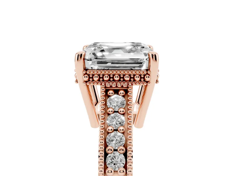 Asscher Cut Vintage Engraved Solitaire Engagement Ring Setting | Milgrain Pavé | Rose Gold
