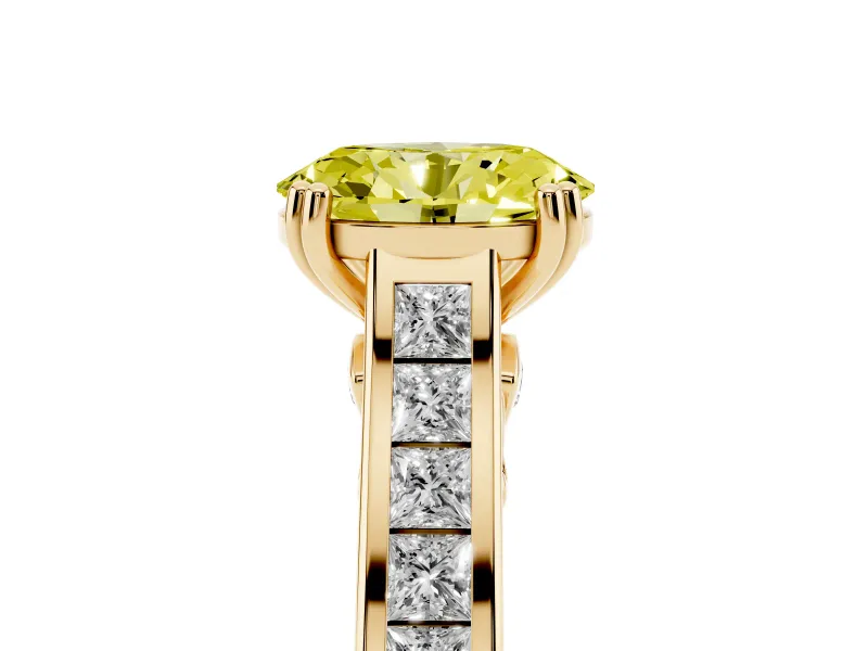 Oval Channel Set Solitaire Engagement Ring Setting for a Fancy Yellow Lab-Grown Diamond | Princess Channel | Yellow Gold