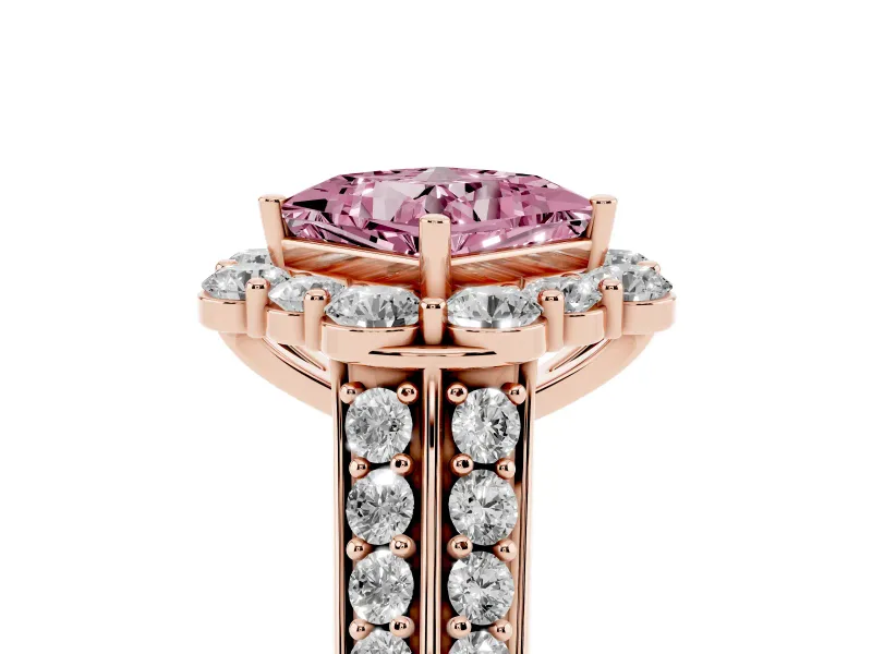 Princess Cut Large Accent Halo Engagement Ring Setting for a Fancy Pink Lab-Grown Diamond | Graduated Pavé | Rose Gold