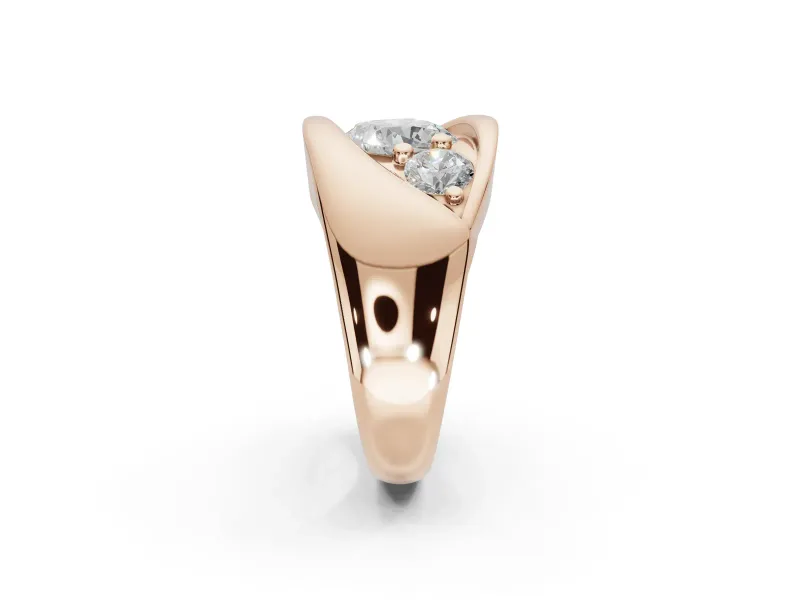 Cushion Cut Three Stone Bypass Engagement Ring Setting | Sculpted Crossover Band | Rose Gold