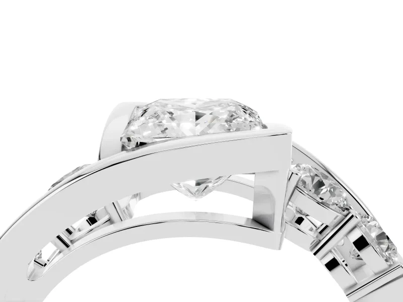 Princess Cut Diamond Bezel Bypass Ring Set in Platinum with Round Accents