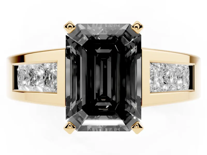 Emerald Cut Channel-Set Engagement Ring Setting for a Black Center | Wide Band | Yellow Gold