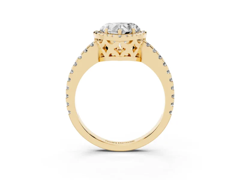 Heart-Shaped Halo Engagement Ring Setting | Half Pave Band | Yellow Gold