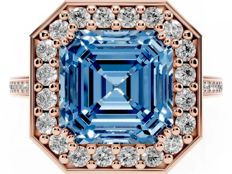 Asscher Cut Halo Engagement Ring Setting for a Fancy Blue Lab-Grown Diamond | Polished Halo Rim | Rose Gold