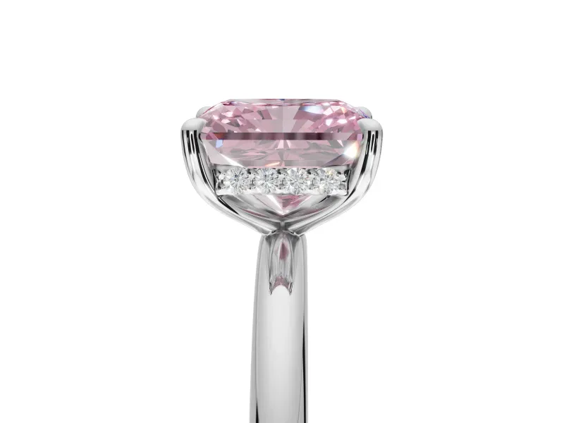 Radiant Cut Hidden Halo Ring Setting for a Fancy Pink Lab-Grown Diamond | Platinum