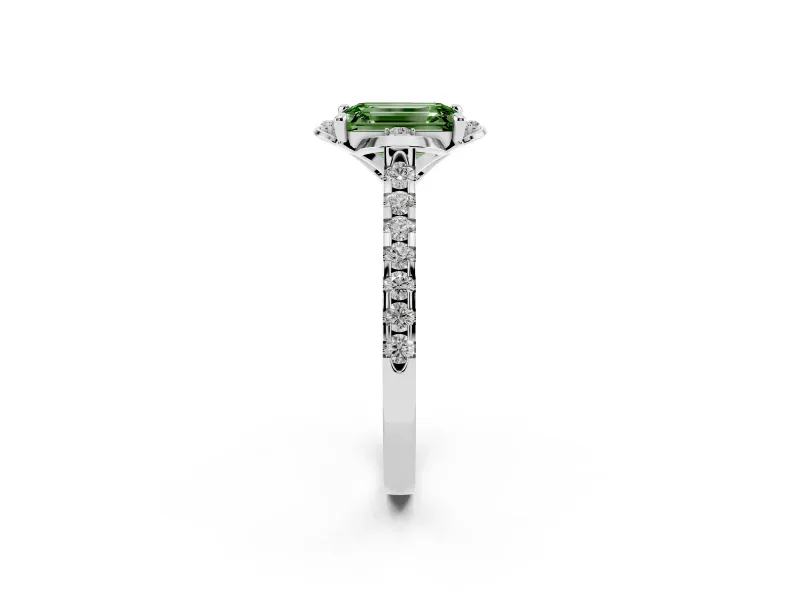 Emerald Cut Floral Petal Engagement Ring Setting for a Fancy Green Lab-Grown Diamond | Petal Accents | Platinum