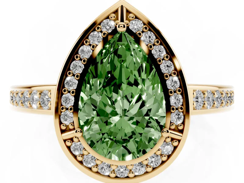 Pear-Shaped Sectioned Halo Engagement Ring Setting for a Fancy Green Lab-Grown Diamond | Yellow Gold