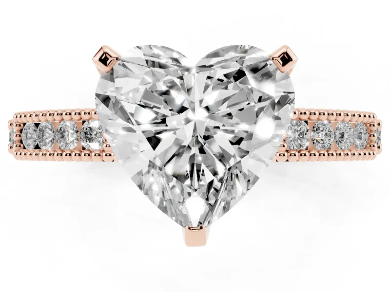 Heart-Shaped Vintage Pavé Solitaire Engagement Ring Setting | Milgrain Edges | Rose Gold