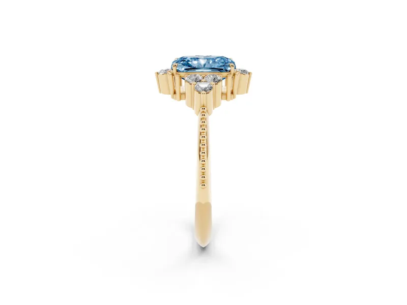 Radiant Cut Cluster Engagement Ring Setting for a Fancy Blue Lab-Grown Diamond | Yellow Gold