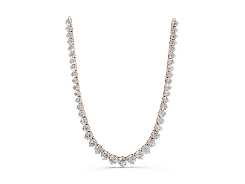 Round Lab-Grown Diamond Graduated Tennis Necklace | Linked Prong Heads | Rose Gold