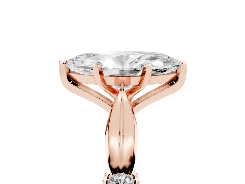 Marquise Cut Diamond Solitaire Twisted Band Ring Set in Rose gold with Accent Stones and Prong Setting