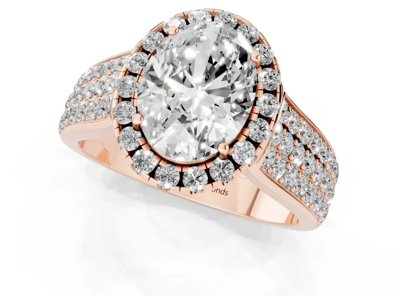 Oval Pavé Engagement Ring Setting | Wide Three-Row Band | Rose Gold