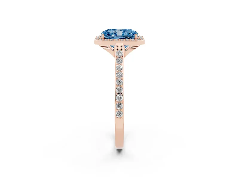 Radiant Cut Halo Engagement Ring Setting for a Fancy Blue Lab-Grown Diamond | Rose Gold - Design NV-24729
