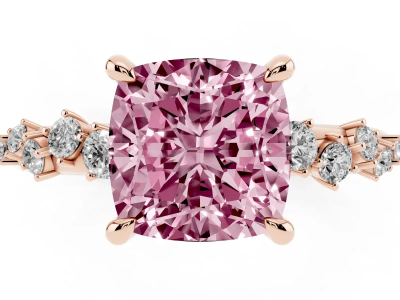 Cushion Cut Graduated Accent Engagement Ring Setting for a Fancy Pink Lab-Grown Diamond | Rose Gold