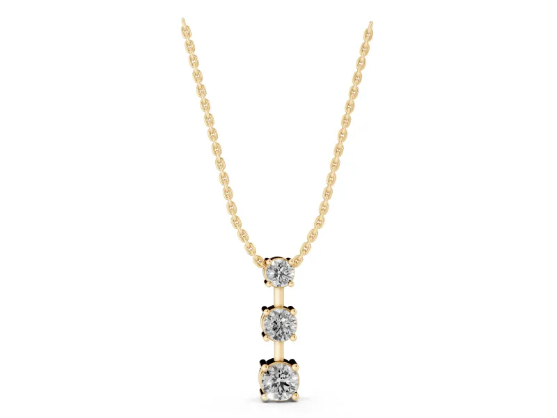 Round Lab-Grown Diamond Graduated Triple Bar Pendant Necklace | Prong Set | Yellow Gold