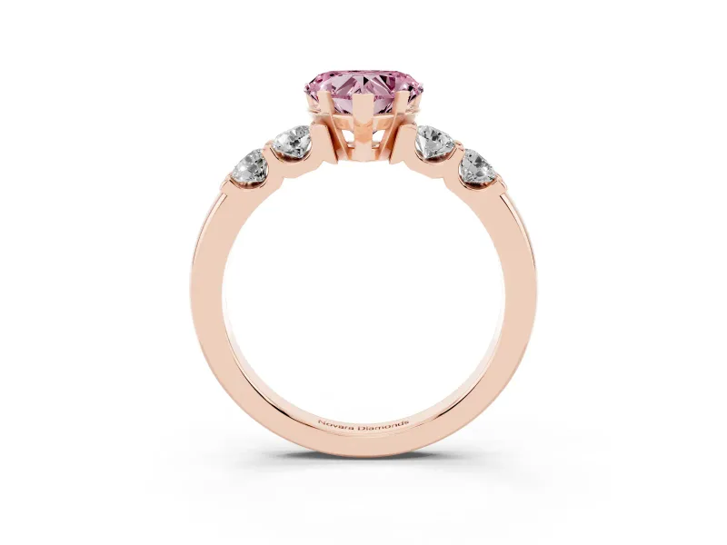 Heart-Shaped Five Stone Engagement Ring Setting for a Fancy Pink Lab-Grown Diamond | Rose Gold