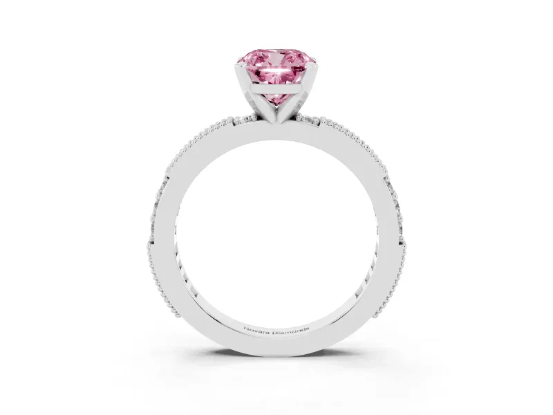 Cushion Cut Vintage Pavé Engagement Ring Setting for a Fancy Pink Lab-Grown Diamond | White Gold